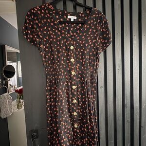 Forever 21 Black and Red Floral Midi Dress